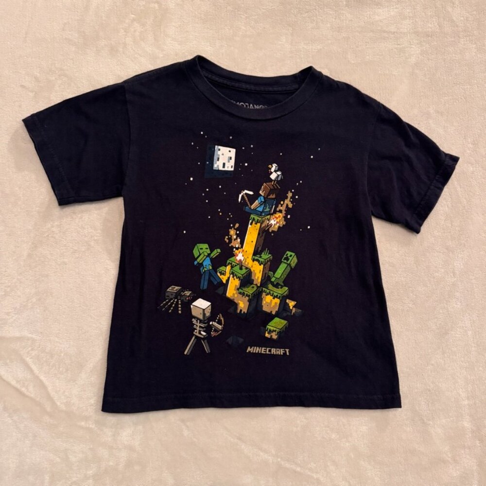 Minecraft Navy Blue Steve Creeper Zombie Spider Skeleton Tee Shirt Boys Size XS